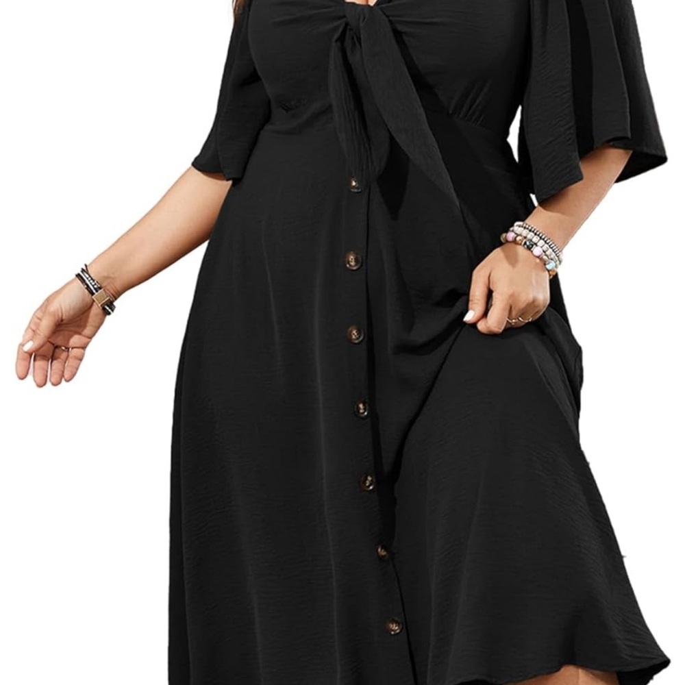 Plus size Elegant Black Midi Dress